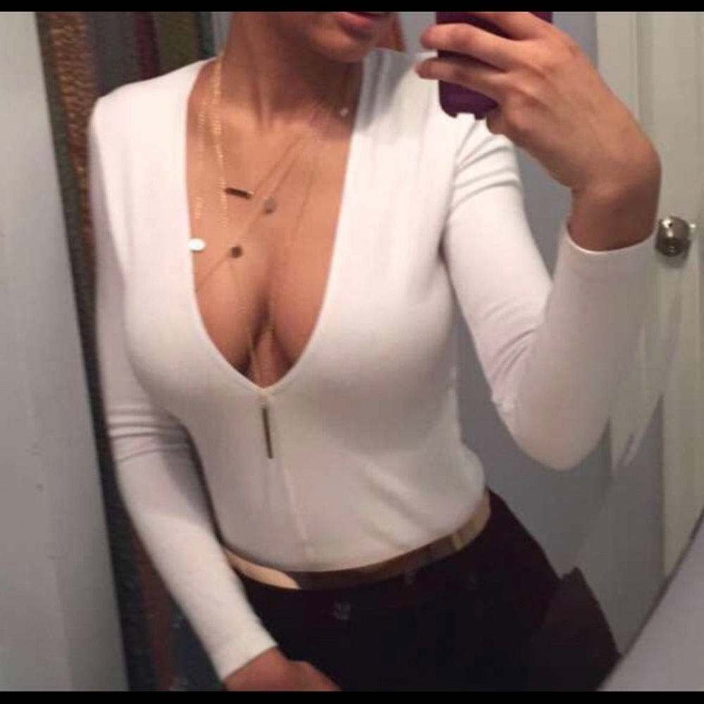 Plunge V- neck long sleeve shirt AMERICAN APPAREL